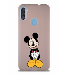 Samsung Galaxy A11 Soft Premier Kapak Mickey Mouse-A Tasarımlı Silikon Kılıf - Pudra (Şeffaf)