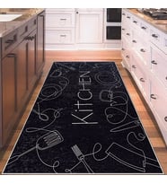 Siyah Kitchen Yazılı Yıkanabilir Kaymaz Taban Leke Tutmaz Modern Salon Halısı ve Yolluk