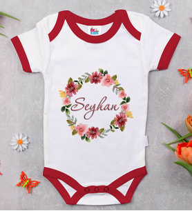 BK Kids Kişiye Özel Çiçek Tasarımlı Kırmızı Bebek Body Zıbın-19