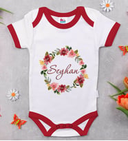 BK Kids Kişiye Özel Çiçek Tasarımlı Kırmızı Bebek Body Zıbın-19
