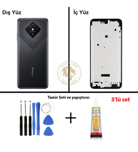Infinix Zero 8 Siyah Uyumlu Orta Kasa + Yapıştırıcı ve Vida Seti Full Kasa Kapak Gövde Housing