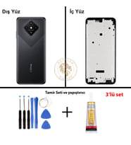 Infinix Zero 8 Siyah Uyumlu Orta Kasa + Yapıştırıcı ve Vida Seti Full Kasa Kapak Gövde Housing