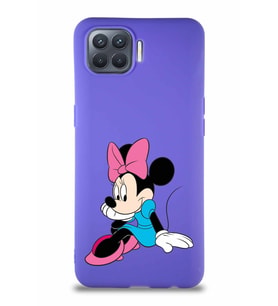 Oppo Reno 4 Lite Soft Premier Kapak Minnie Mouse-E Tasarımlı Silikon Kılıf - Mor (Şeffaf)