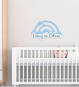 BK Gift Kişiye Özel Gökkuşağı Tasarımlı Çocuk Odası Ahşap Duvar Süsü-3 (Beyaz)