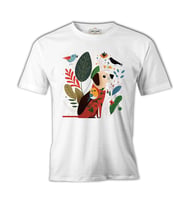 A Dog and Birds with Spring Background Beyaz Erkek Tshirt