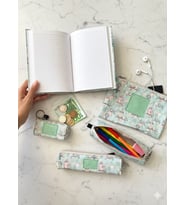 Atakids Lizy Desenli Defter, Kalemlik, Cüzdan ve El Çantası Seti (Defter: 168 yp, 14*20) (Bebe Mavisi)