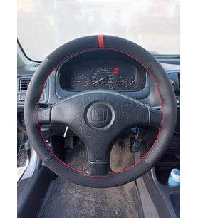 DİKİŞLİ DİREKSİYON KILIFI İTHAL NOKTALI NUBUK DERİ KIRMIZI YÜZÜK KIRMIZI DİKİŞLİ HONDA CİVİC İÇİN