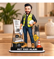 Kişiye Özel Erkek Santiye Sefi Kisiye Karikatürlü 18 cm MDF Masaüstü Biblo - Erkek Santiye Sefi Kisiye Hediyesi Yeni İş ve Meslek Hediyesi