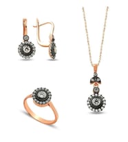 925 Ayar Gümüş Elmas Montür  Rose Kaplama  Set