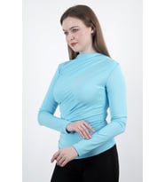 Kadın Sendy Kumaş Sıfır Yaka Drapeli Bluz (Mint)