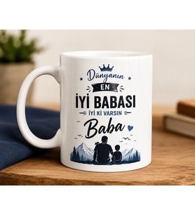Baba Kupası Dünyanın En İyi Babası Baskılı Beyaz Seramik Kupa Bardak 330 ml Kahve ve Çay Kupası