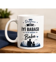 Baba Kupası Dünyanın En İyi Babası Baskılı Beyaz Seramik Kupa Bardak 330 ml Kahve ve Çay Kupası