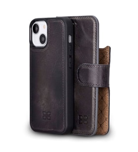 Bouletta Apple iPhone 13 Mini Uyumlu Deri Cüzdanlı Kılıf TN18EF Gri