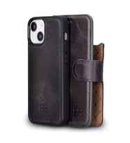 Bouletta Apple iPhone 13 Mini Uyumlu Deri Cüzdanlı Kılıf TN18EF Gri