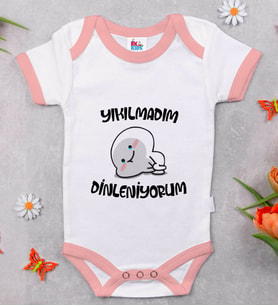 BK Kids Yıkılmadım Dinleniyorum Tasarımlı Pembe Bebek Body Zıbın-1