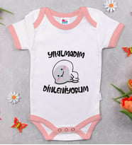 BK Kids Yıkılmadım Dinleniyorum Tasarımlı Pembe Bebek Body Zıbın-1