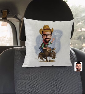 BK Gift Kişiye Özel Rodeo Karikatürlü Kare Araç Koltuk Yastığı-1