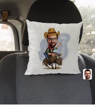 BK Gift Kişiye Özel Rodeo Karikatürlü Kare Araç Koltuk Yastığı-1