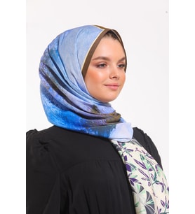 Çiçekli Desen Micro Modal Seri Şal Eşarp Askısı İle Birlikte 75x200 Lacivert Kre