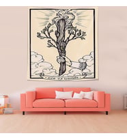 Ace of Wands Tarot Leke Tutmaz Kadife Dokulu Kumaş Duvar Örtüsü Duvar Halısı Tapestry (Açık Bej)