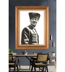 Altın Varaklı Çerçeveli Paspartulu Atatürk Tablo nh45 (Gold)
