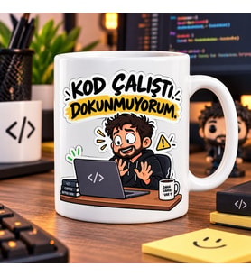 Kod Çalıştı Dokunmuyorum Esprili Yazılımcı Baskılı Kupa – Programcı Hediyesi