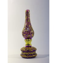 Vitray Desenli Gaz Lambası, 11 cm Çap, 33 cm Yükseklik, Şık Tasarım (Krem)
