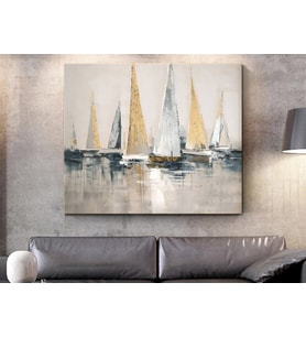 Tablolife Sailboat Yağlı Boya Dokulu Tablo 80X80,Çerçeve;Siyah