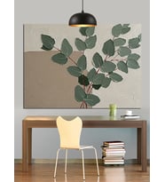Beyaz Yapraklı Minimal Çizim Dekoratif Kanvas - Mdf Ahşap Tablo