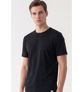 Siyah Bisiklet Yaka Kısa Kol Slim Fit Pamuklu Tişört 1011265166
