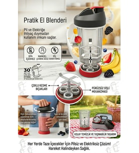 Jasper JPR-3091 Pratik Manuel El Blenderı - Pilsiz, Elektriksiz, Taşınabilir Smoothie Hazırlayıcı
