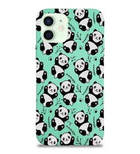 Apple iPhone 12 Uyumlu Lansman Kılıf Panda Tasarımlı İçi Kadife Kapak-Su Yeşili (Şeffaf)