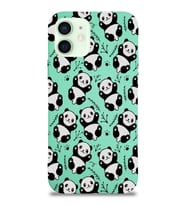 Apple iPhone 12 Uyumlu Lansman Kılıf Panda Tasarımlı İçi Kadife Kapak-Su Yeşili (Şeffaf)