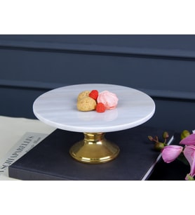 WHITE MARBLE AYAKLI PASTA STANDI 25X25X12 CM (Beyaz)