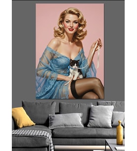 Pin up kızı mavi elbise Dekoratif Kanvas - Mdf Ahşap Tablo