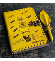 İngilizce Öğretmenine Hediye İsme Özel Deri Defter (Sarı)