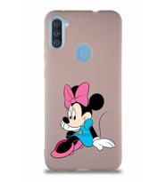Samsung Galaxy M11 Soft Premier Kapak Minnie Mouse-E Tasarımlı Silikon Kılıf - Pudra (Şeffaf)