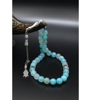 Doğal AQUA MARİN (Aquamarine) Taşlı 33'lük Tesbih Metal Püsküllü 10mm Küre Kesim 902254