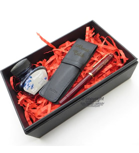 Scrikss İkili Kalem Kılıfı + 419 Bordo Altın Dolma Kalem + Pelikan Mürekkep Hediyelik Set - SVG203