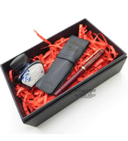 Scrikss İkili Kalem Kılıfı + 419 Bordo Altın Dolma Kalem + Pelikan Mürekkep Hediyelik Set - SVG203