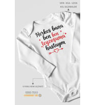 Herkes Bana Ben Teyzeme Hastayım Baskılı Bebek Zıbını – Çıtçıtlı Body 8 Renk  %100 Pamuk Uzun Kol (Beyaz)