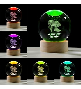 Wolawood Kristal Cam Kar Küresi 3D Renk Değiştiren Rgb'li Doğal Ahşap Standlı USB Kablolu LED Işıklı Lamba Seti Konsept Dekoratif Hediyelik Eşya Top Dekor Özel Premium Seri