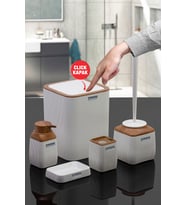 Ahşap Desenli Çizgili  Banyo Seti - Beyaz 5'li