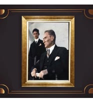 Altın Varaklı Çerçeveli Paspartulu Atatürk Tablo z4926 (Gold)