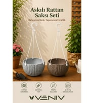 2’li Alt Tabaklı Askılı Rattan Saksı Seti 2 Litre Dekoratif ve Şık Tasarım