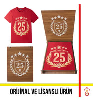 Galatasaray Lisanslı 2025 Şampiyonluk Kırmızı Özel Yetişkin T-Shirt Şampiyonluk Özel Ahşap Kutulu