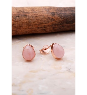 Doğal Pembe Kuvars Taşlı Damla Mini Rose Gümüş Küpe 5848