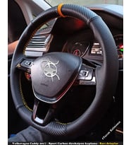 Golf 7 Jetta Passat Tiguan Polo F1 Dikmeli Araca Özel Direksiyon Kılıfı NOKTA KARBON SARI YÜZÜK (Karışık)