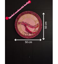 Duvar Saati - 50 cm - Modern Dekoratif Duvar Saati - Epoksi Duvar Saati - El Yapımı Duvar Saati - Şık Duvar Saati (Ebru Kırmızı)
