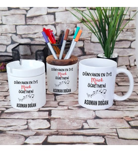 Dünyanın En İyi Müzik Öğretmeni Kalemlik Küllük Kupa Bardak Öğretmenler Günü Hediye Seti